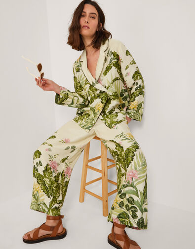 Fleur Floral Wide Leg Trousers, Cream (CREAM), large