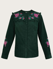 Cord Embroidered Shirt in Sustainable Cotton, Green (GREEN), large
