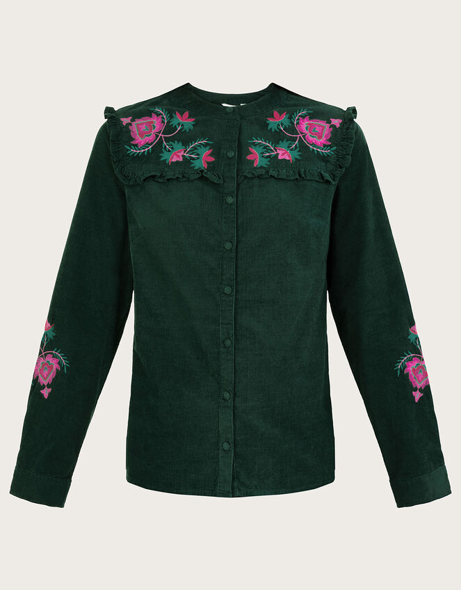 Cord Embroidered Shirt in Sustainable Cotton, Green (GREEN), large