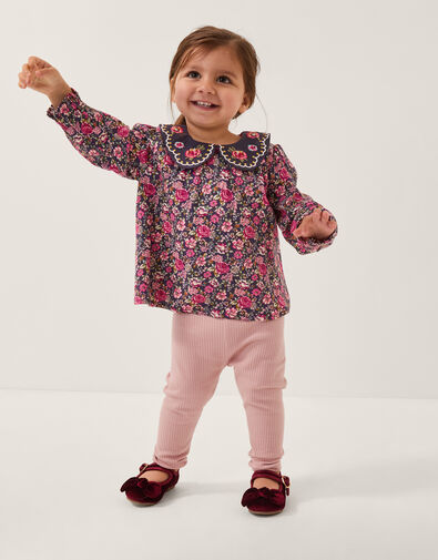 Baby Floral Blouse & Leggings Set, Blue (NAVY), large