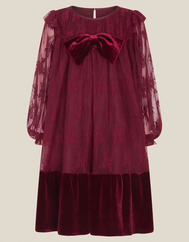 Eilidh Lace Velvet Party Dress, Red (RED), large