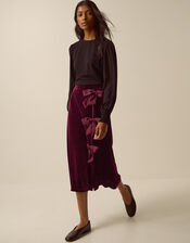 Buffy Bow Velvet Midi Skirt, Red (BURGUNDY), large