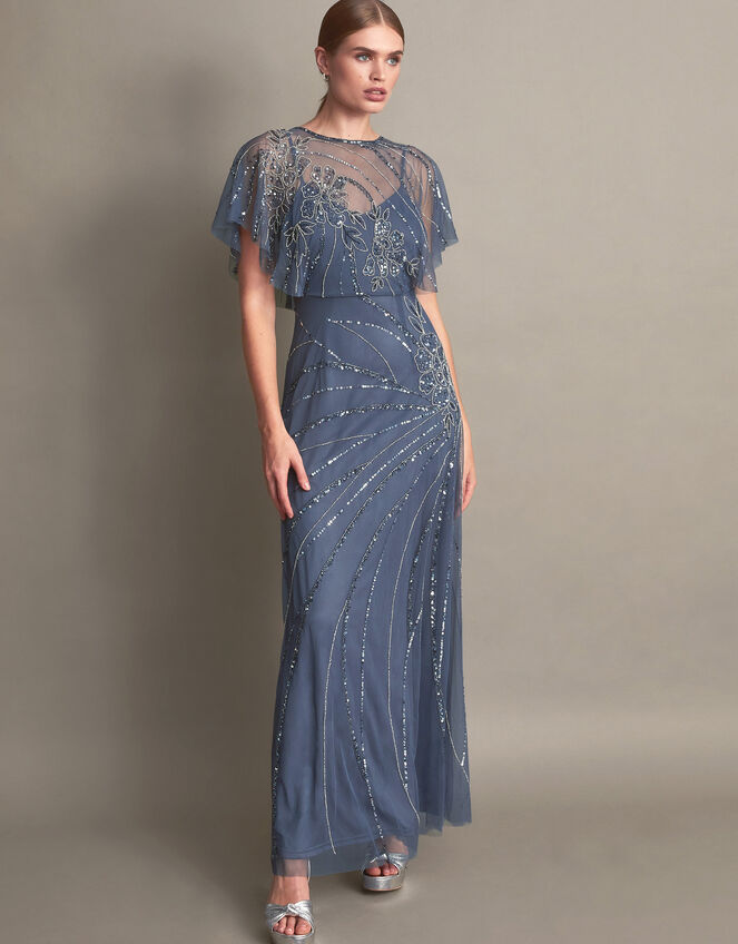 Monsoon Blue Tatiana Embellished Maxi Dress Lace Navy And Silver  Embellished Maxi Dress Lace Dress Monsoon