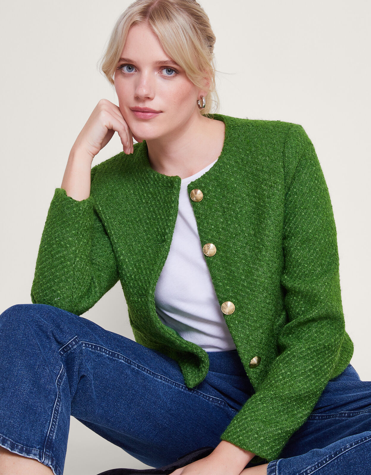 Maya Tweed Crop Jacket Green Women s Jackets Monsoon UK