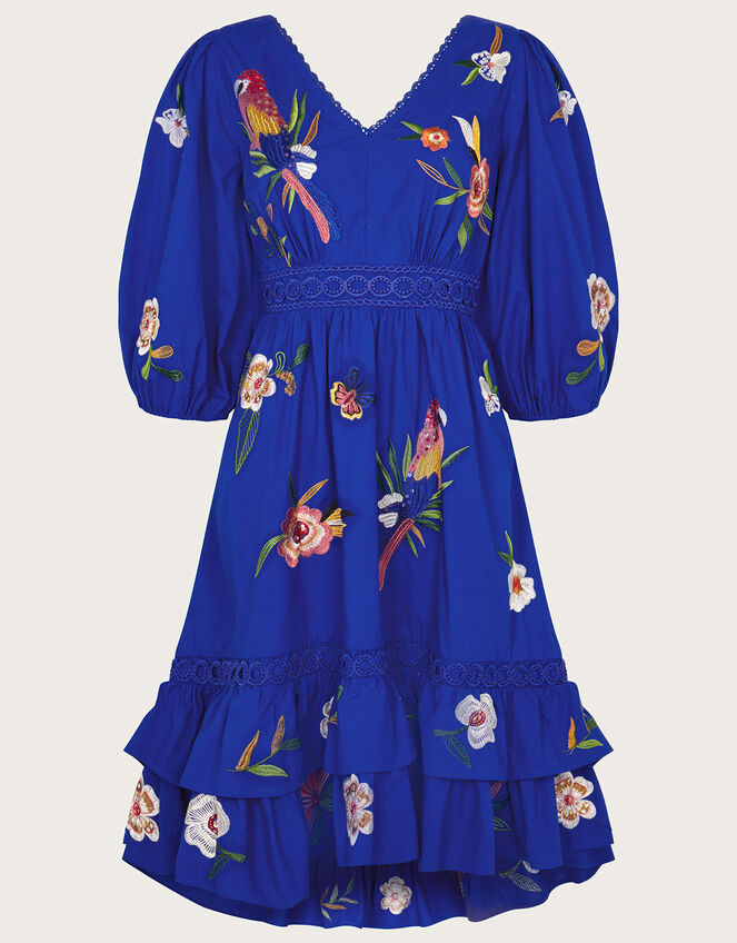 Ellie Embroidered Tiered Hem Dress Blue | Evening Dresses  