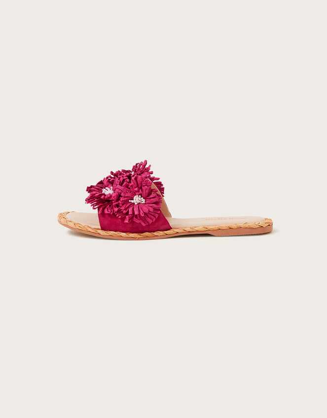 Raffia Floral Suede Sliders, Pink (PINK), large