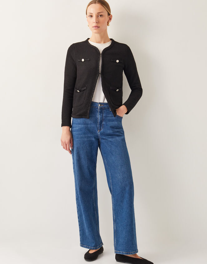Tina Sparkle Trim Jersey Jacket, Black (BLACK), large