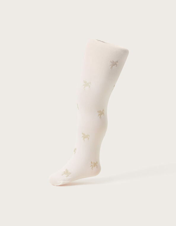 Baby Glitter Unicorn Print Tights, Gold (GOLD), large