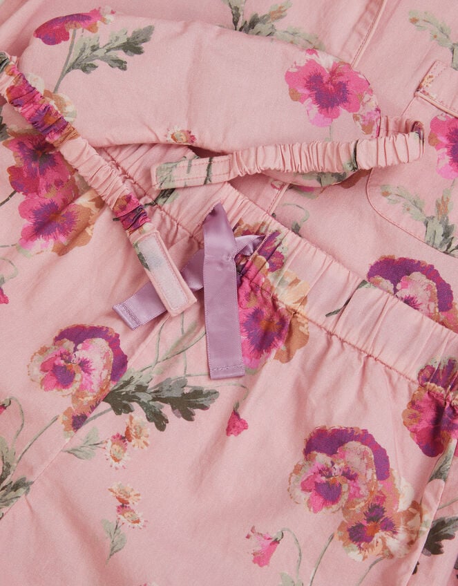 Pansy Print Pyjama & Sleep Mask Set, Pink (PINK), large