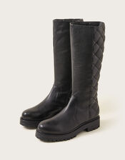 Quilted Leather Stomp Boots, Black (BLACK), large