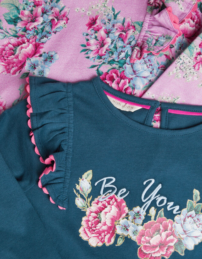 2-Pack Be You Floral T-Shirts, Blue (BLUE), large