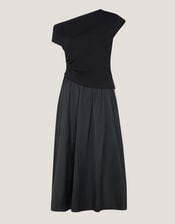 Tilly Asymmetrical Shoulder Midi Dress, Black (BLACK), large