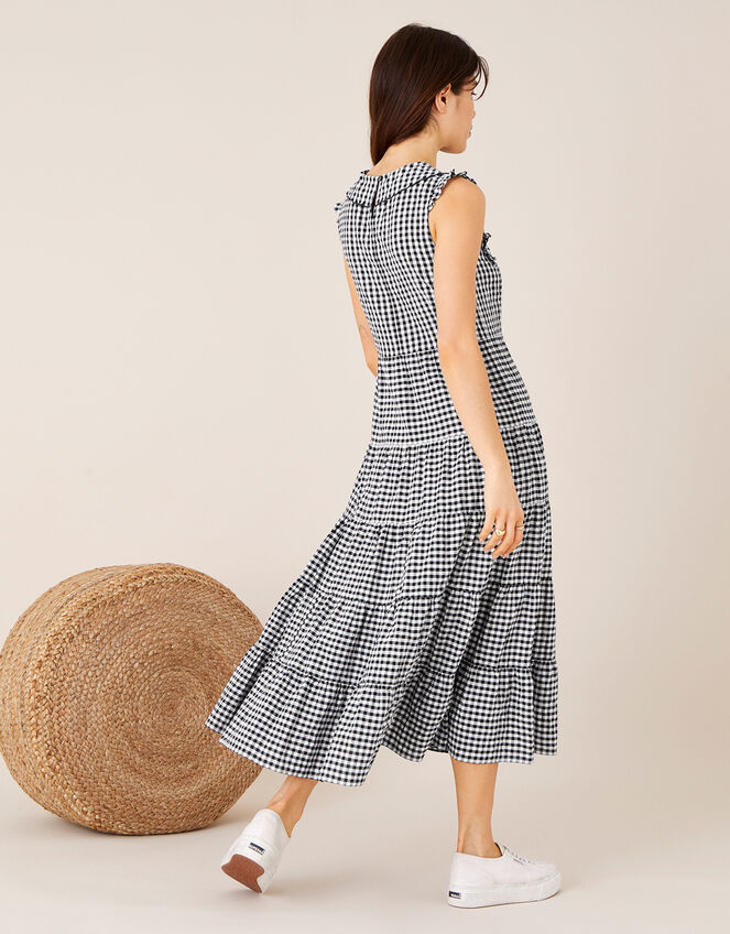 Collared Gingham Dress in Organic Cotton , Black (BLACK), large