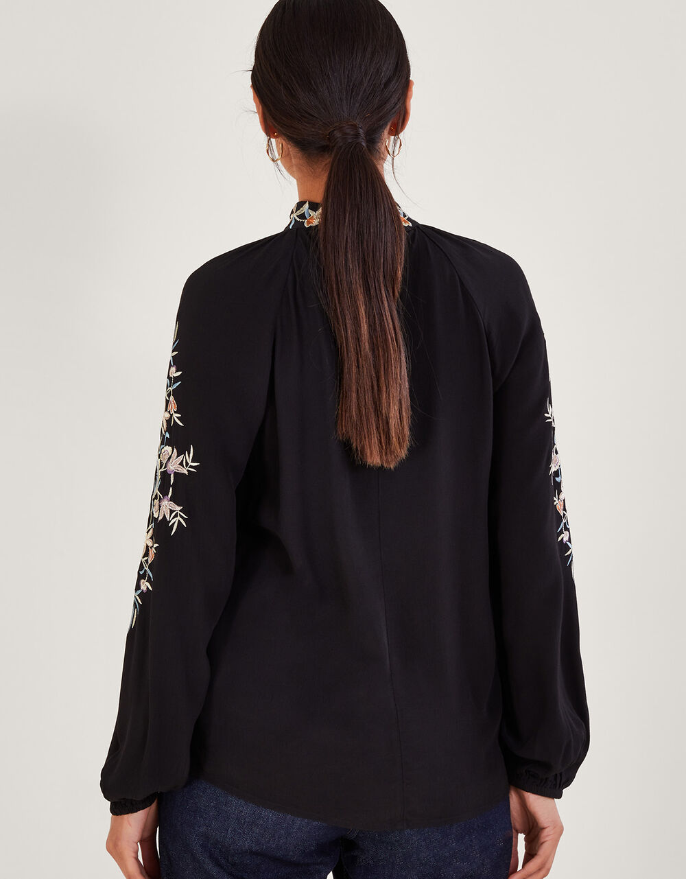 Farah Floral Embroidered Blouse Black Blouses & Shirts Monsoon UK.