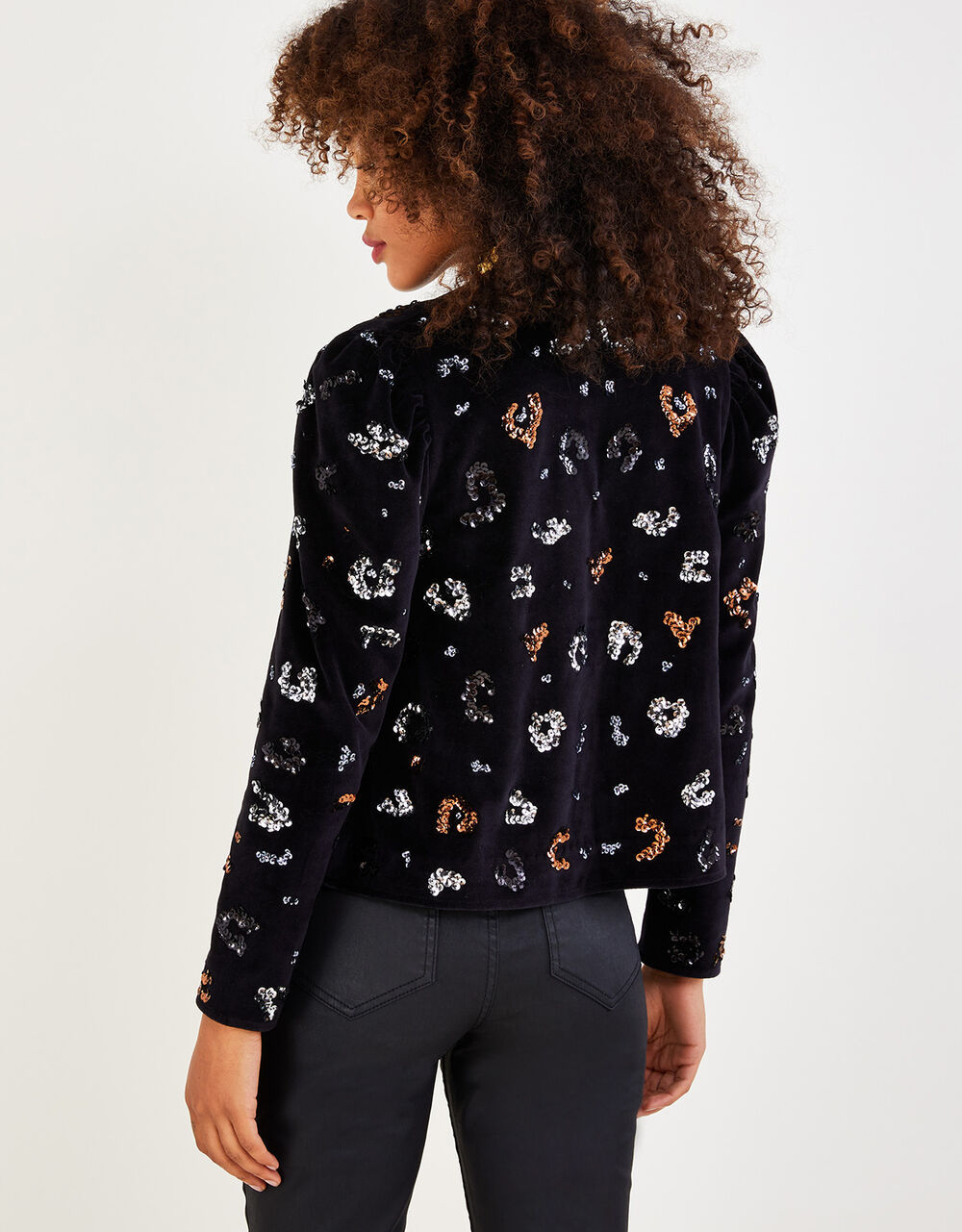 Marianly Animal Sequin Velvet Jacket Black Women's Jackets Monsoon UK.