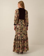 Monsoon x Queens of Archive Patti Velvet Bib Metallic Floral Jacquard Maxi Dress​, Black (BLACK), large
