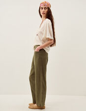 Lucy Regular Straight Leg Linen Trousers, Green (KHAKI), large