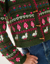 Monsoon x Sarah Corbett-Winder Duck Fair Isle Cardigan, Green (KHAKI), large