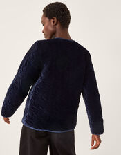 Delilah Embroidered Velvet Quilted Jacket, Blue (NAVY), large
