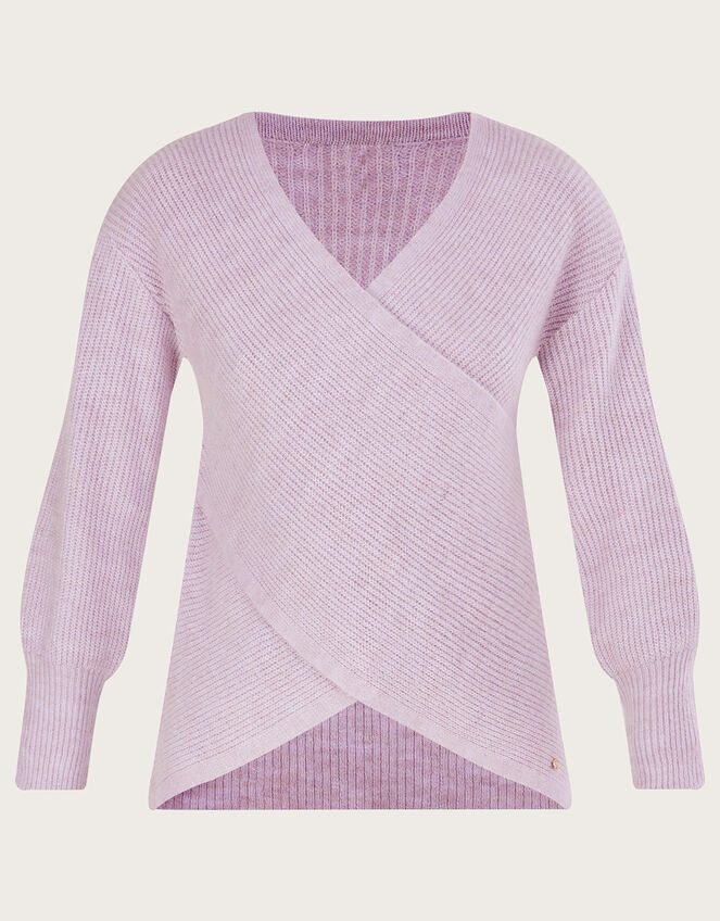 Super-Soft Ribbed Ballet Wrap Jumper, Purple (LILAC), large