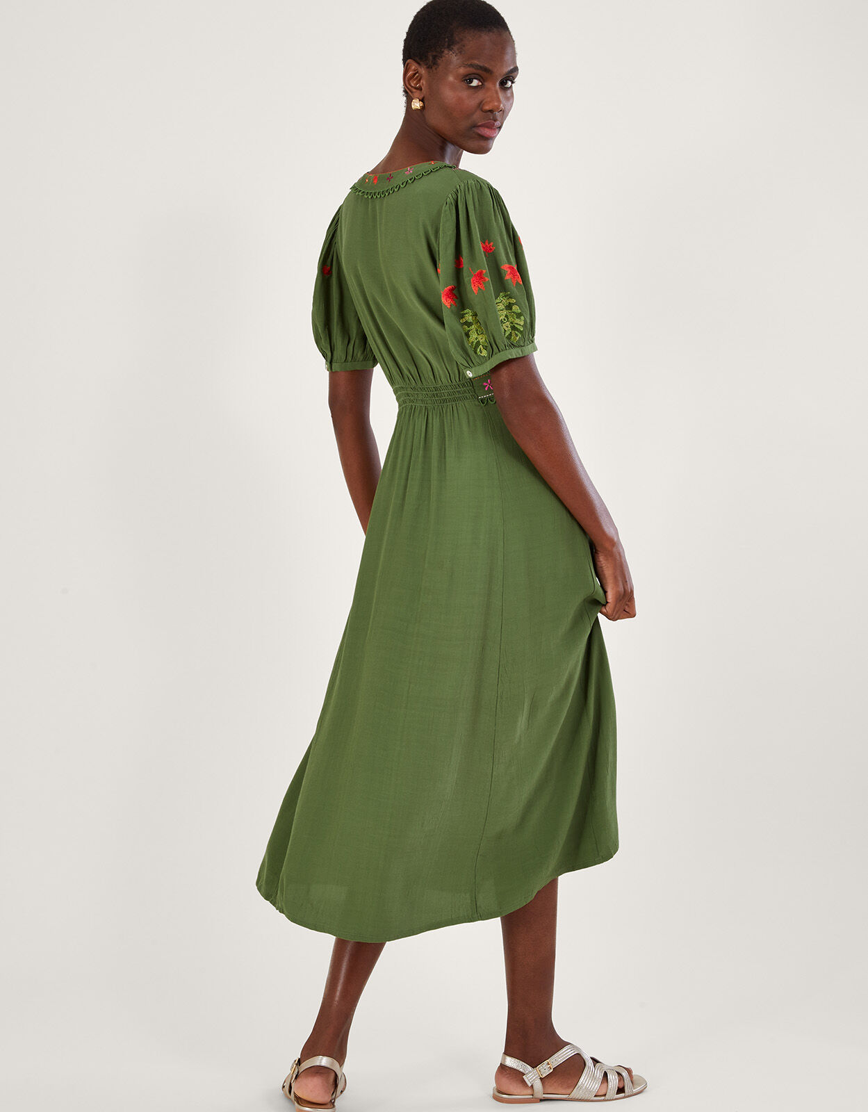 Farah Floral Embroidered Tea Dress Green Day Dresses Monsoon UK
