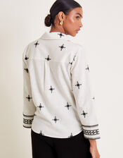 Eleanor Embroidered Tie Shirt, Ivory (IVORY), large