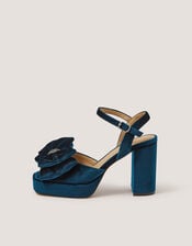 Roxi Bow Velvet Platform Heels, Teal (TEAL), large