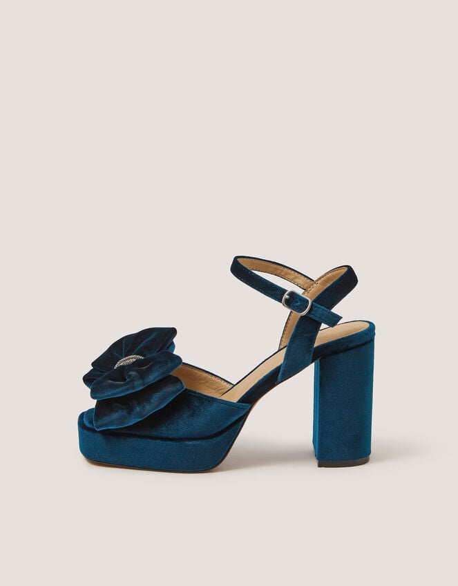 Roxi Bow Velvet Platform Heels, Teal (TEAL), large