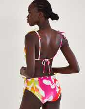 Abstract Print Frill Bikini Top with Recycled Polyester, Pink (PINK), large