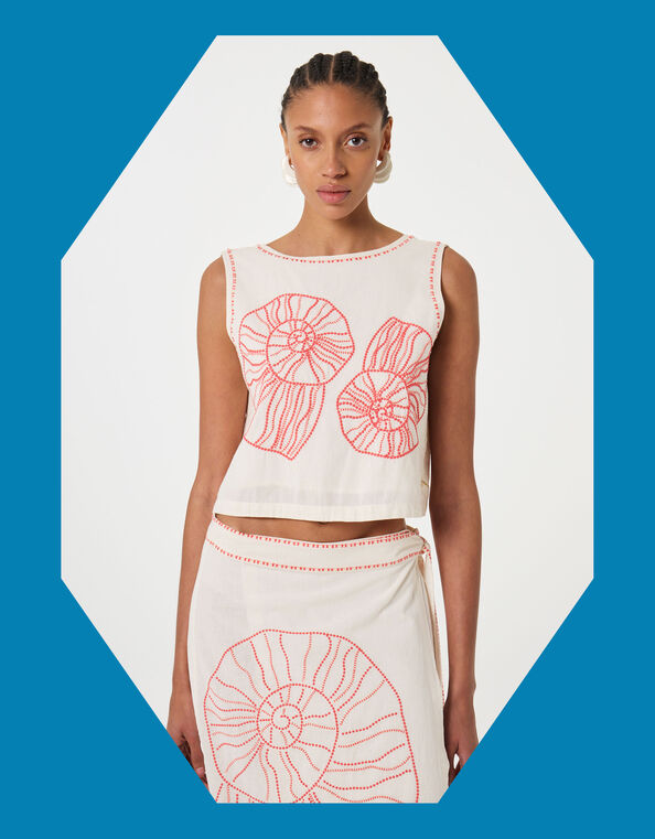 Fabienne Chapot Sansa Shell Embroidered Tie Top, Ivory (IVORY), large