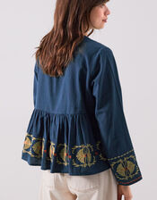 East Katie Embroidered Peplum Blouse, Teal (TEAL), large