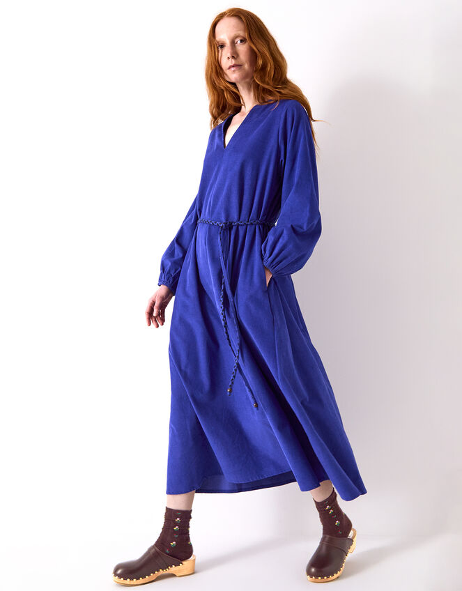 East Mahi Tie Corduroy Midi Dress, Blue (BLUE), large