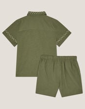 Embroidered Shirt and Shorts Set, Green (KHAKI), large