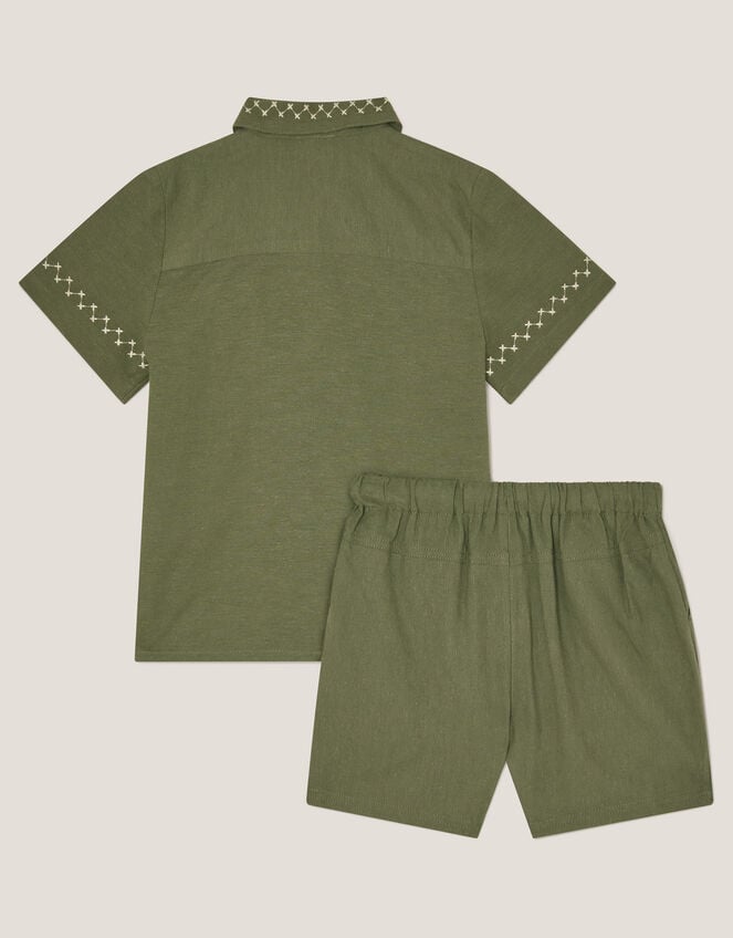 Embroidered Shirt and Shorts Set, Green (KHAKI), large