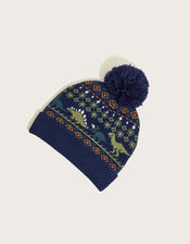 Grayson Dinosaur Knit Beanie Hat, Blue (BLUE), large