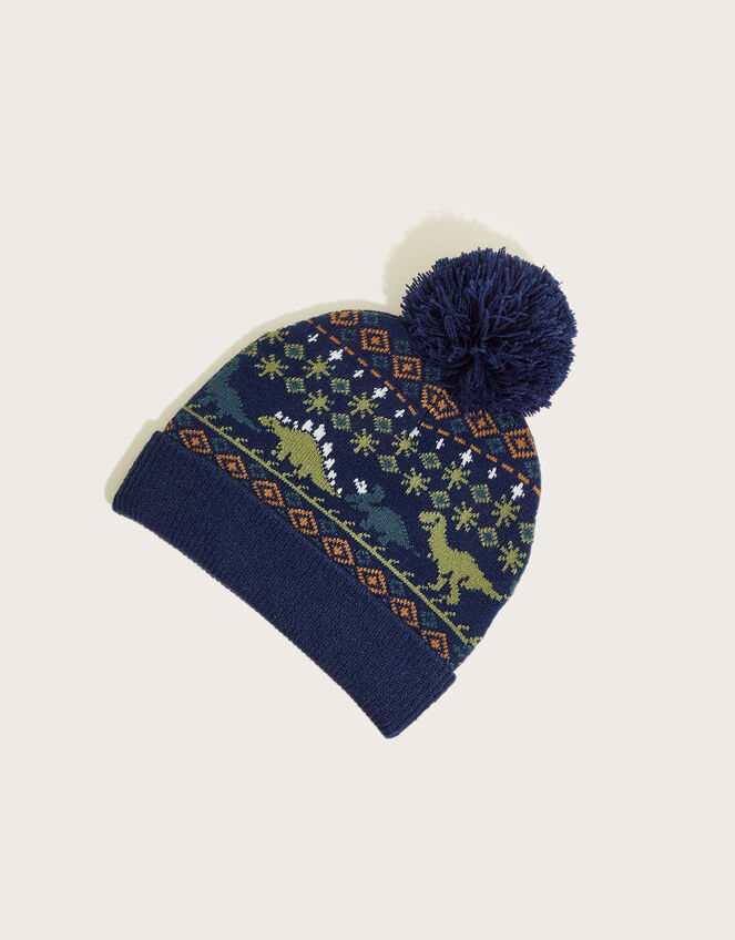 Grayson Dinosaur Knit Beanie Hat, Blue (BLUE), large