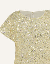 Sequin Flutter Sleeve Top, Gold (GOLD), large