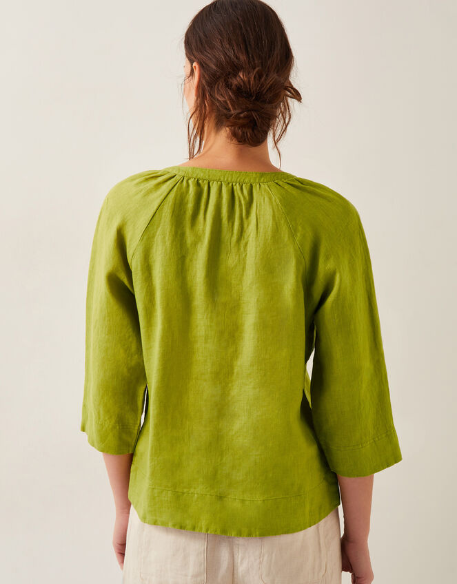 Rosa Bib Linen Blouse, Green (CHARTREUSE), large