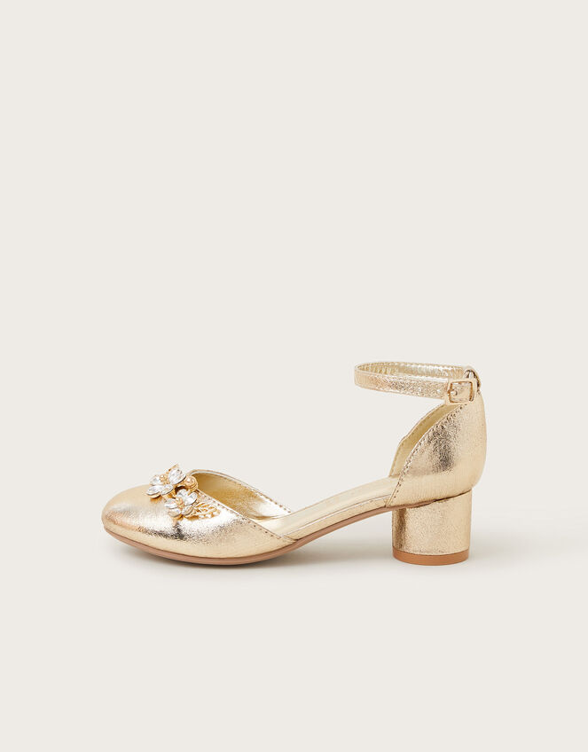 Gemstone Flower Metallic Two-Part Heels, Gold (GOLD), large