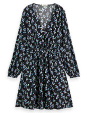 Scotch and Soda Elasticated Waist Floral Mini Dress, Black (BLACK), large