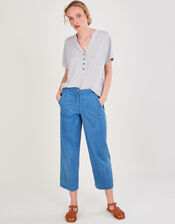Button Detail Jersey Short Sleeve Top, Grey (GREY), large