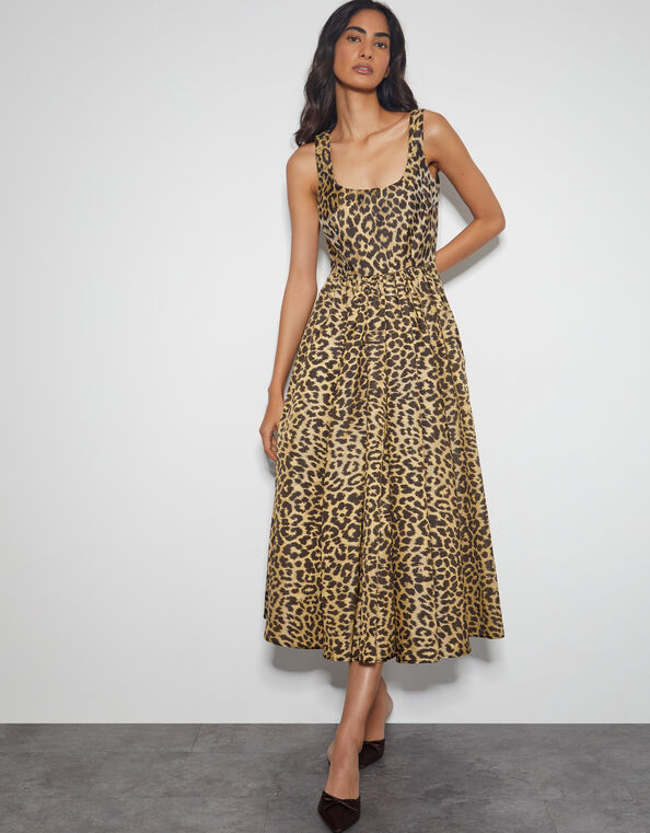 Sicily Fit and Flare Midi Dress, Brown (BROWN), large