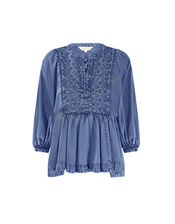 East Cinzia Tiered Denim Top, Blue (DENIM BLUE), large