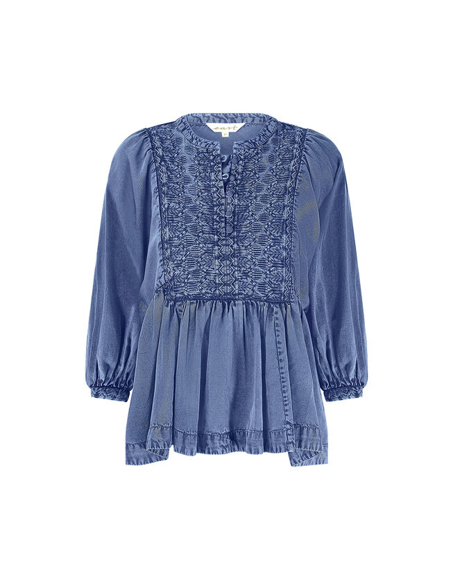 East Cinzia Tiered Denim Top, Blue (DENIM BLUE), large