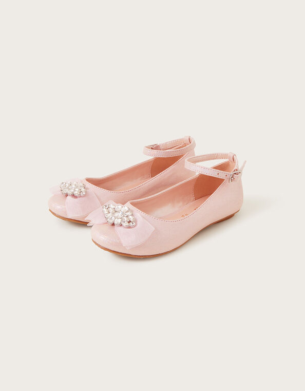 Jewel Organza Bow Ballerina Flats, Pink (PINK), large