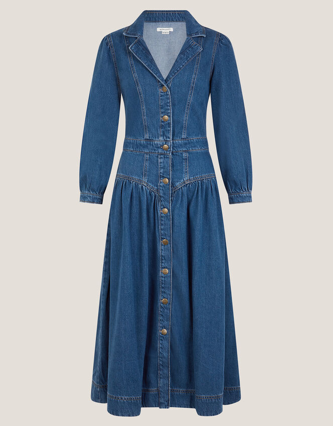 Tamsin Button Denim Midi Dress, Blue (DENIM BLUE), large