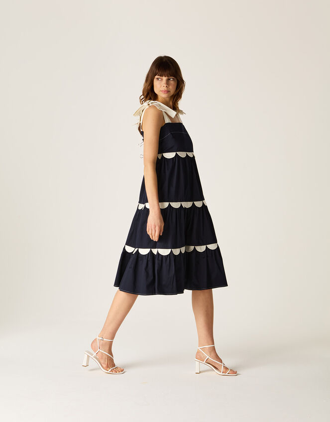 Mirla Beane Tiered Scallop Dress, Blue (NAVY), large