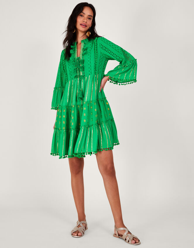 Metallic Tassel Kaftan Dress Green