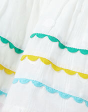 Shirred Ricrac Trim Dress in Sustainable Cotton, White (WHITE), large