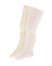 Baby 2pk Rose Trellis And Glitter Spot Tights, White (WHITE), large